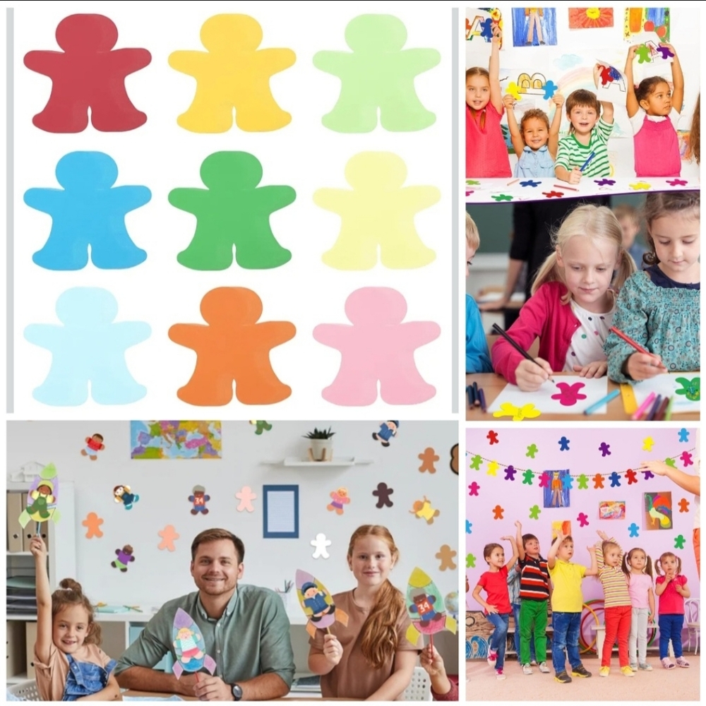 Nw 100pcs People Gingerbread Man Paper Decorations Window School Art Index Paper